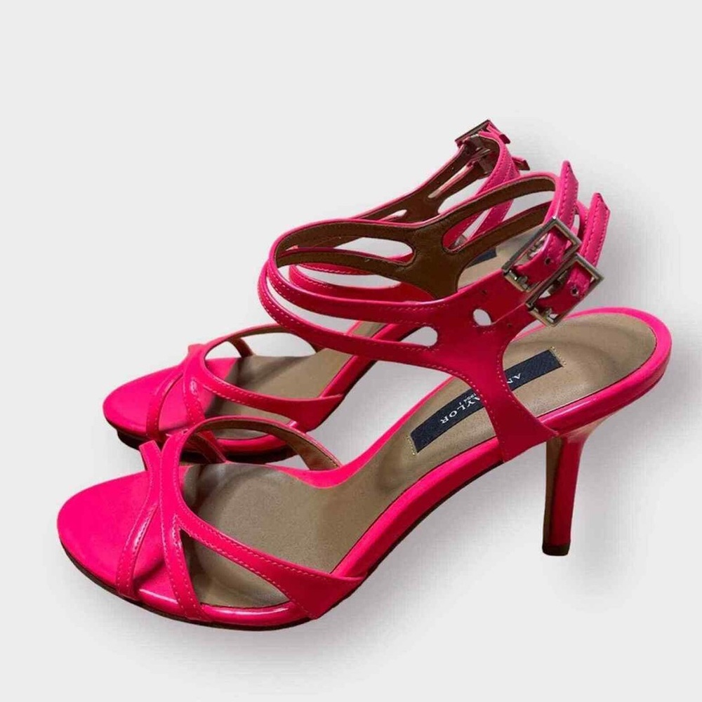 Ann Taylor Neon Bright Pink Riley Patent Strappy Open Toe Sandal Heels